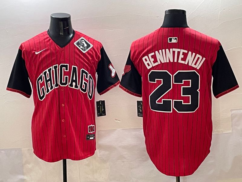 Men Chicago White Sox #23 Benintendi Red Stripe Joint Name 2025 Nike MLB Jersey style 9